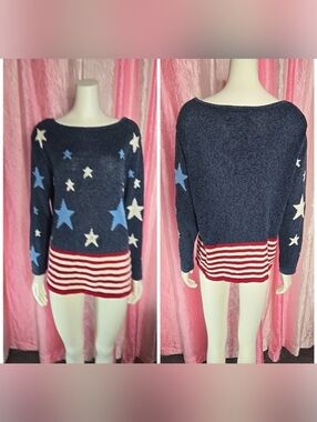 Tiara International Vintage American Flag Patriotic USA Sweater Size Small